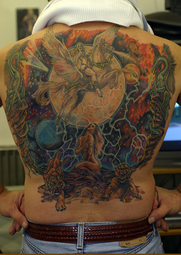 Amazing Colorful Back Tattoo
