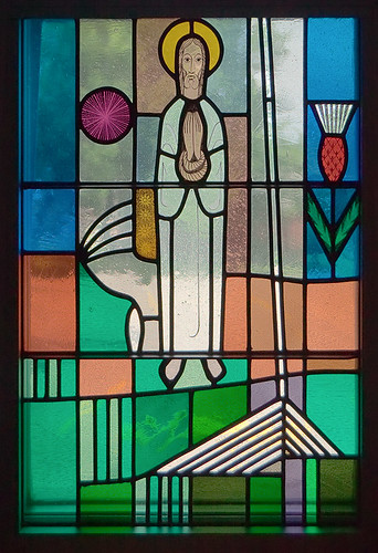 Sainte Marie du Lac Roman Catholic Church, in Ironton, Missouri, USA - stained glass window with Jesus