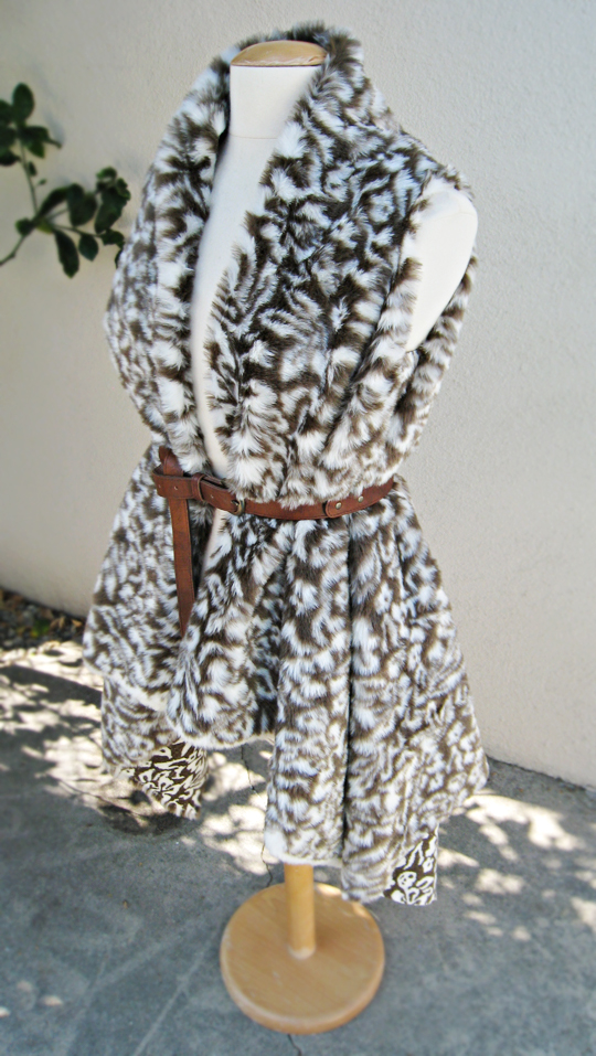 Asymmetrical Faux Fur Vest DIY - belted - side