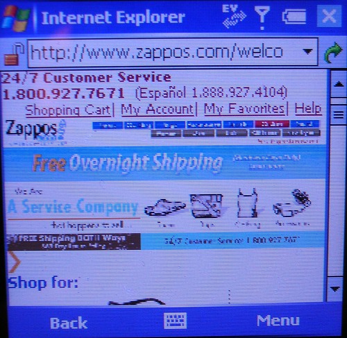 Zappos Homepage in Google Mobile