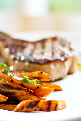 Grilled Pork Chops with Maple Syrup Sweet Potatoes
