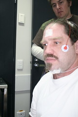 Sleep Study: participant getting equiped for the sleep test, to analyse insomnia and other sleeping disorders.