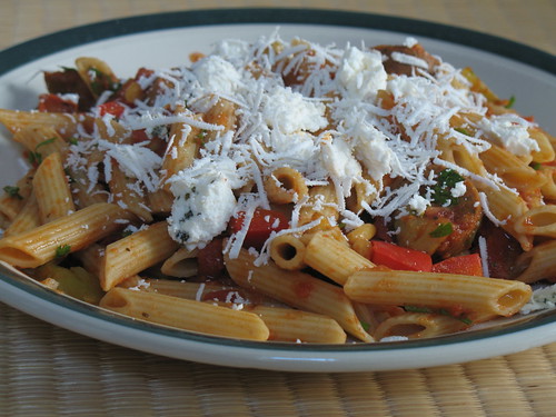 Multi-grain penne rigate with goat cheese and ricotta salata