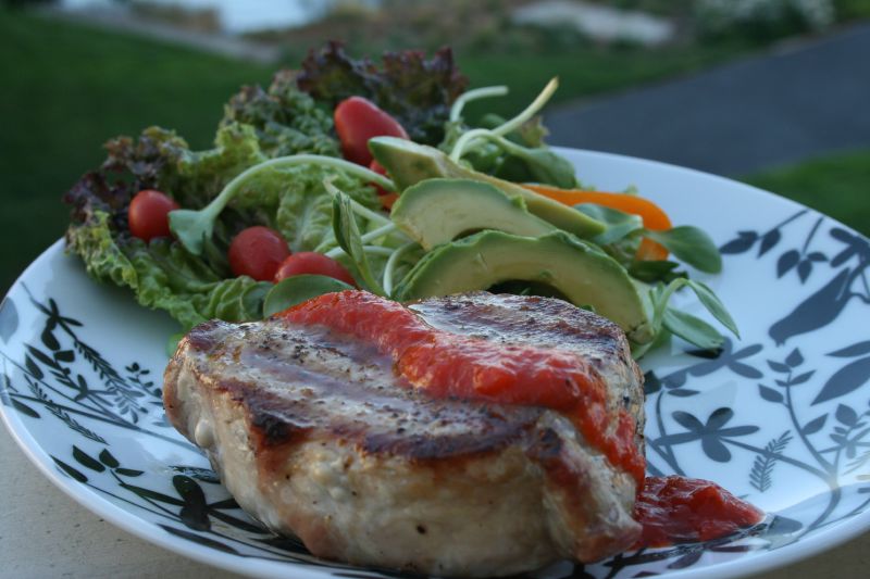 Grilled Pork Chop and Salad