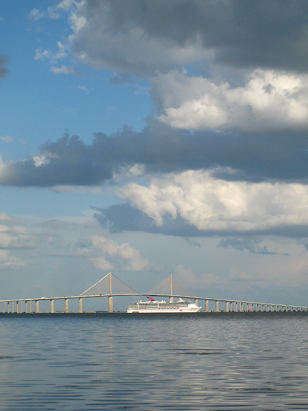 Skyway with cruise liner