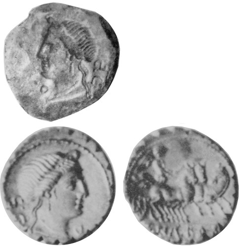 382/1 C.NAE BALB Venus Roman Republican denarius, low-relief obverse die found in Dacia and also coin of higher relief but same form, Maccarese hoard, showing the die did not make this coin despite apparent match