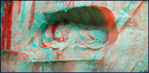 Mary's newest Switzerland--3D anaglyph-the Lion monument of Luzern-2