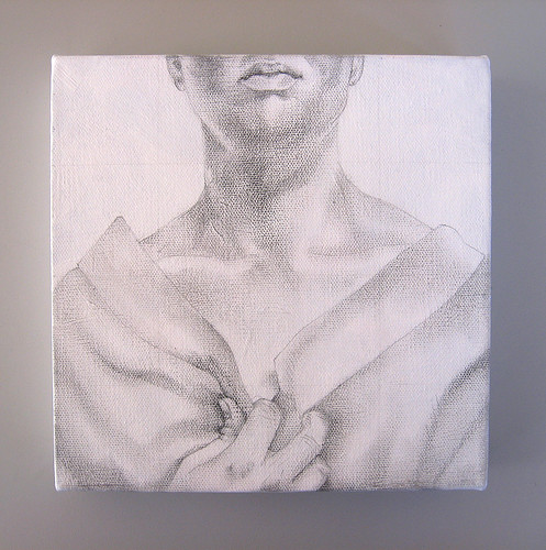 Self Portrait: Three Lucky Pennies, graphite underdrawing on canvas, 2010 by Sarah Atlee