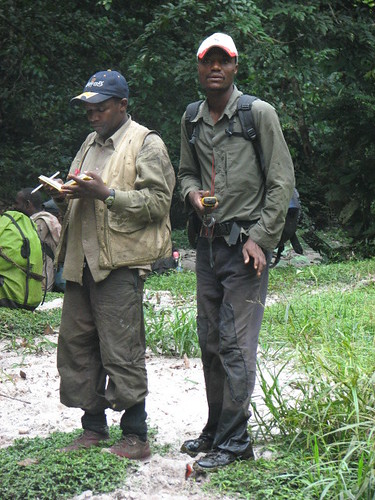 Chryso (left) and Maurice, team leaders, trying to locate themselves with GPS