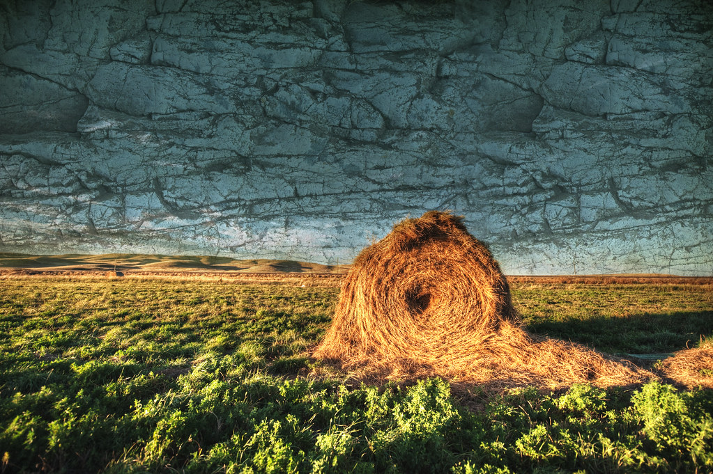 A haystack on the eastern side of the Alberta Saskatchewan border.
