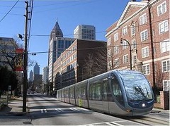 conceptual image of the Atlanta Streetcar on Peachtree St (by: Peter Pesti via City-Data.com)