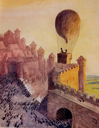 Hot Air Balloon Illustration. Hot air balloon journeys over