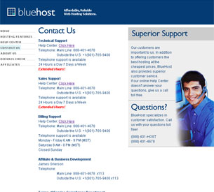 BlueHost Contact Information
