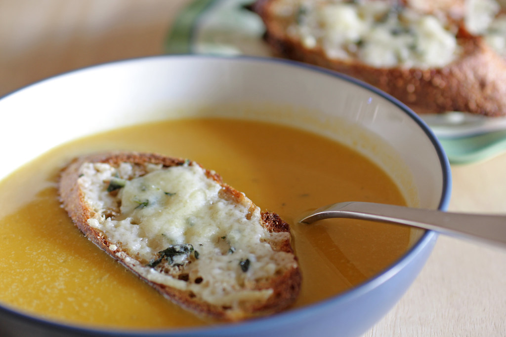 squash soup with gruyere croutons