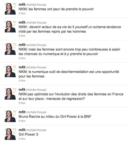 Tweets de Michèle Fitoussi / GirlPower3, citations de NKM