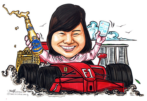 Formula One caricature with MBS and Tiger Beer