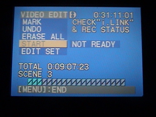 "Firewire Fail" Video Edit screen of Sony DCR-TRV350