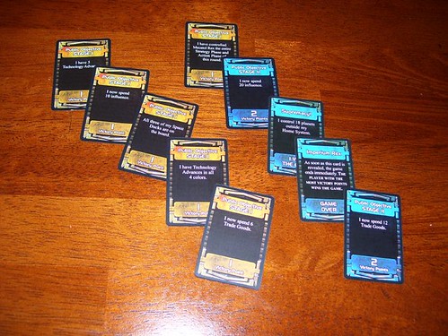 The objective cards as they would appear in play