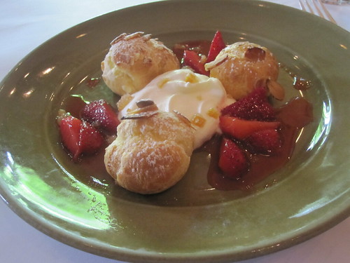 Meyer lemon cream puffs with strawberries and kirsch cream at Café Chez Panisse