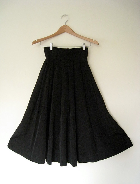High Waist Bombshell Black Swing Skirt, Vintage 50's 