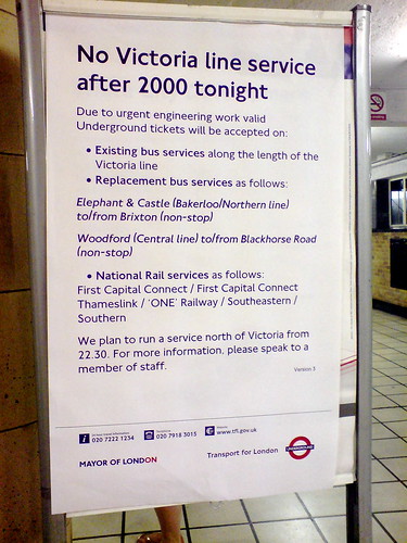 No Victoria line service after 2000 tonight