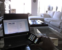 Sony laptop and Apple iPhone on a floating house.