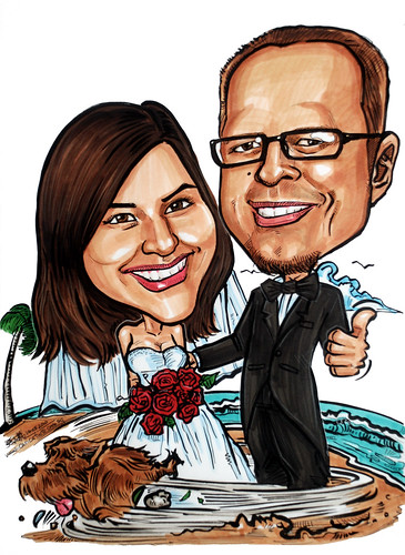 Couple wedding caricatures @ beach 140510
