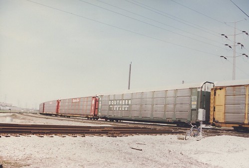 Westbound Auto Rack train. Hayford Junction.  Chicago Illinois. April 1987. by Eddie from Chicago