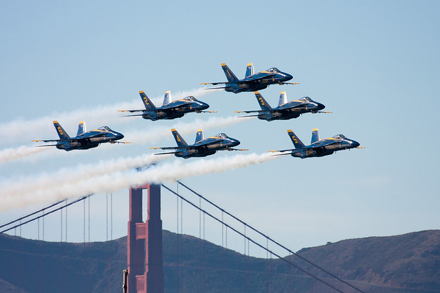 Blue Angels Final Pass with the Golden Gate at SF Fleet Week 2010