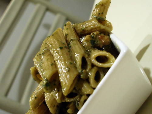 Wheat Pasta with Pesto and Toasted Walnuts