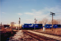 Southbound Conrail light engine move. Brighton Junction. Chicago Illinois. January 1988.
