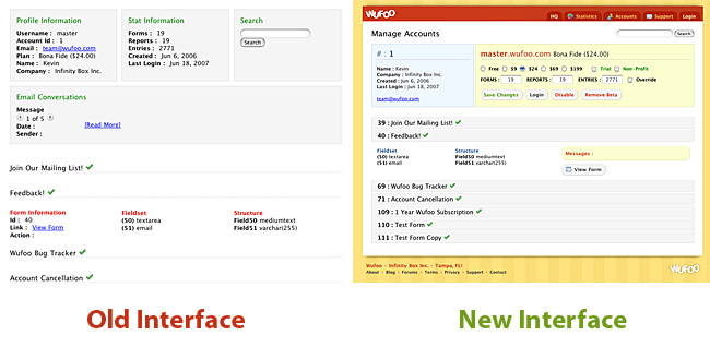 Old vs New Wufoo Admin Interface