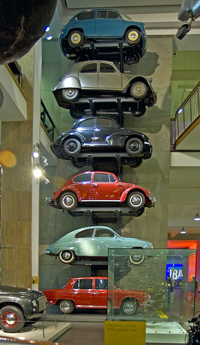 1950s and 1960s Cars Seen stacked one above the other on a wall at the 