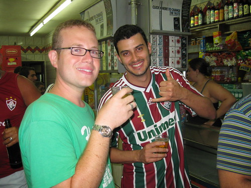 Enjoying a pre-game cerveja with our new Brazilian friend Pedro