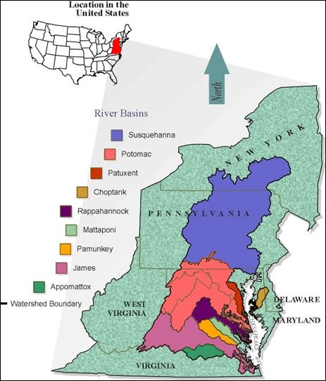 Chesapeake Bay watershed (by: U. of Virgina Department of Environmental Health and Safety)