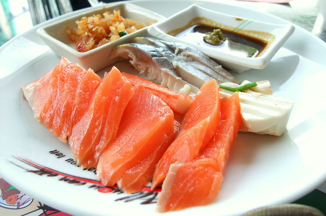 Salmon and Saba Sashimi, Cold Tofu and Jelly Fish