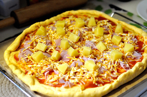 Pineapple and Ham Pizza on a Sweet Potato Crust