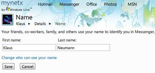 Edit your Windows Live Profile name