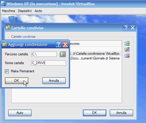 Fig. 19 - VirtualBox cartelle condivise - Aggiunta hard-disk host terminata