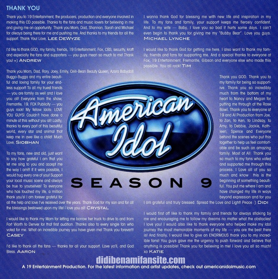 American Idol 9 Top 10 CD Thank you's