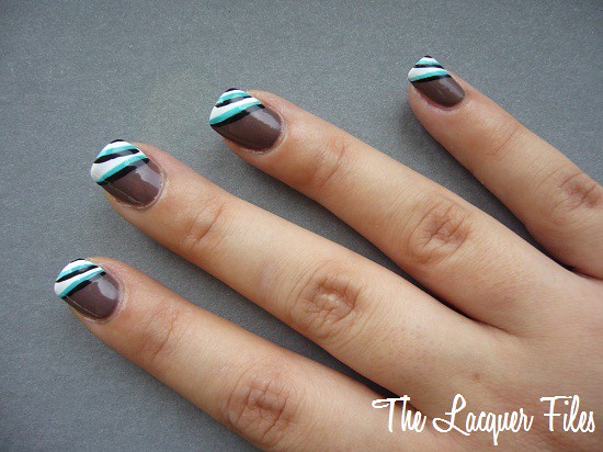 Turquoise Stripes Nail Art Design Striper H&M Love at First Sight OPI Over the Taupe H&M Turquise Kitty
