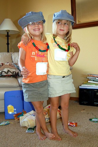 Linds & Syd modeling their hats from VBS!