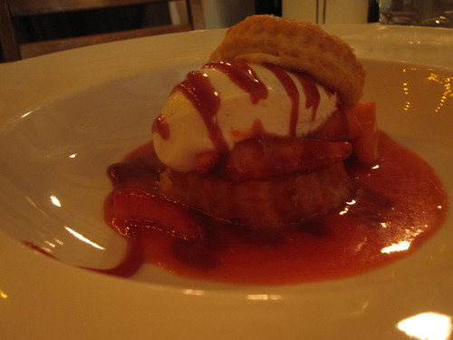 Strawberry shortcake with roasted strawberry sauce, chantilly cream