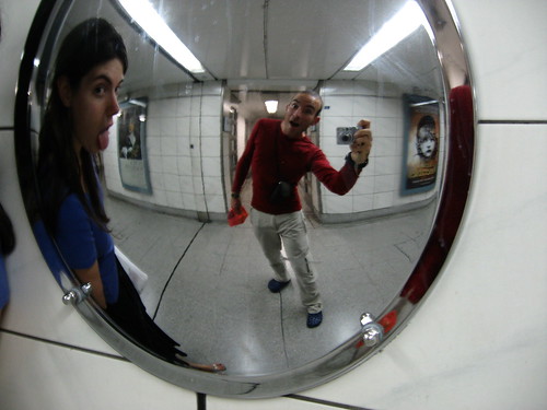 Rob and Ailsa in the London underground, London, England
