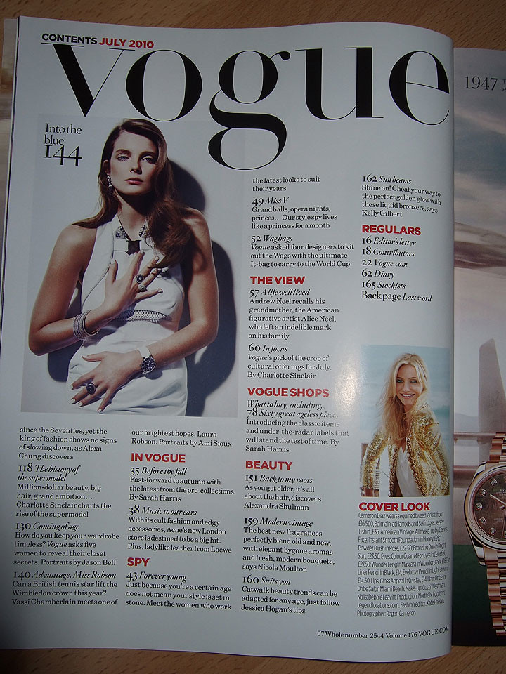 Vogue - contents of the July 2010 issue