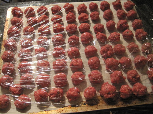 Meatballs ready to go in the freezer