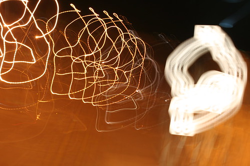 airport runway lights at night. Abstract, tracers of lights on