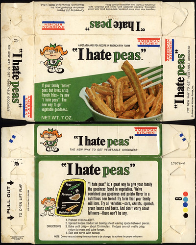 American Kitchen - I Hate Peas - package box - 1970's