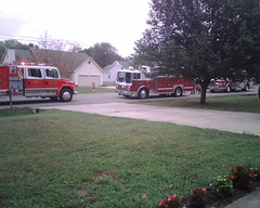 Fire trucks in front of the house