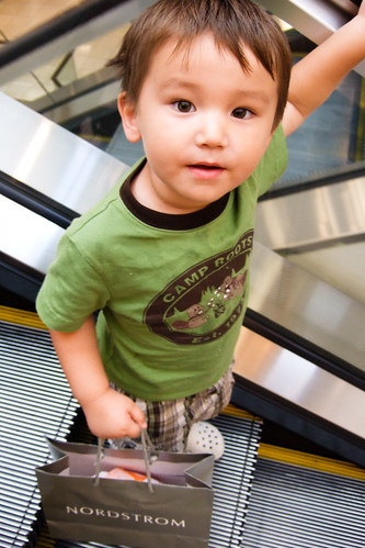 riding the escalator by himself at nordstrom (3)